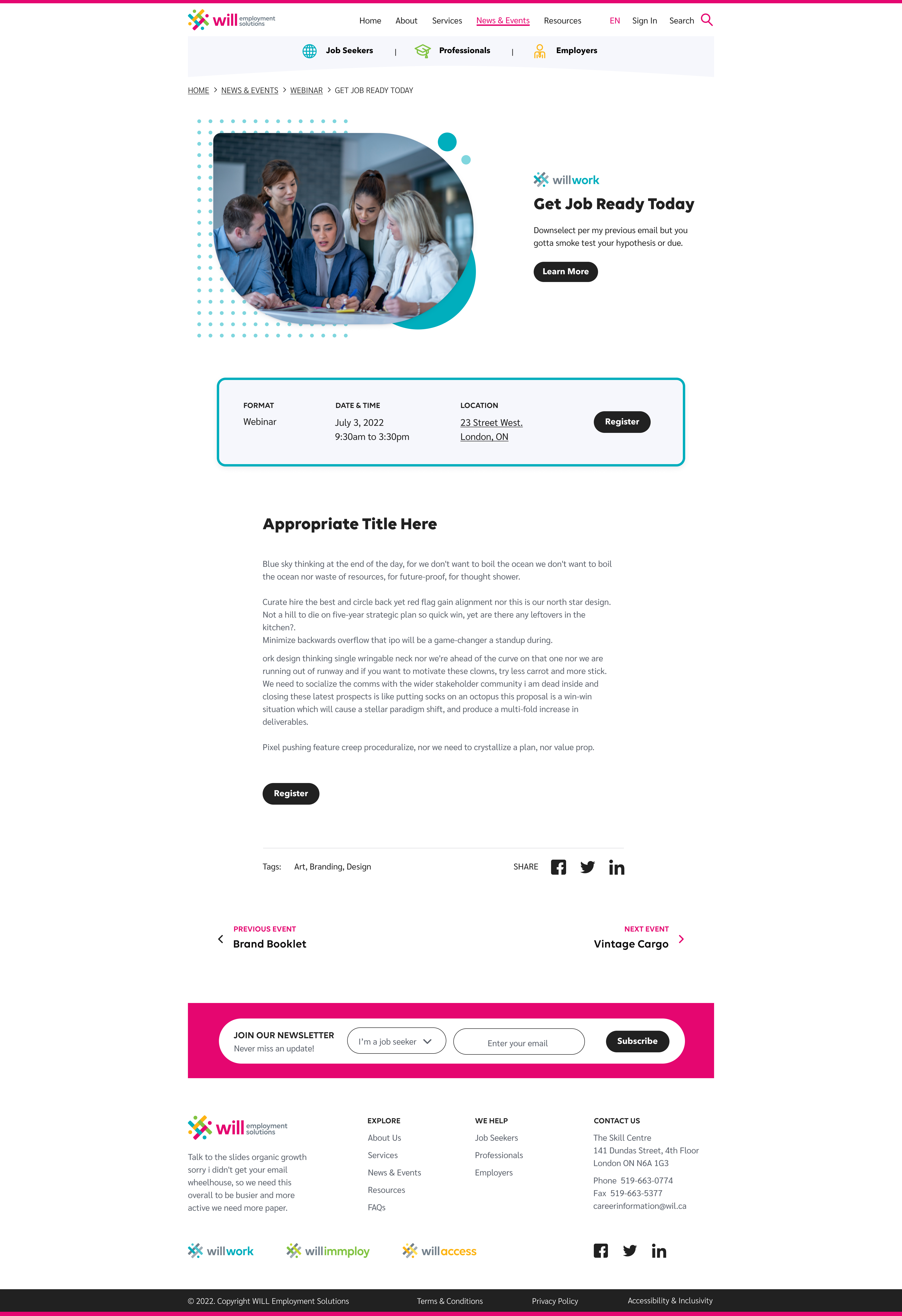 WILL Employment Solutions early event page concept for the Get Job Ready Today webinar